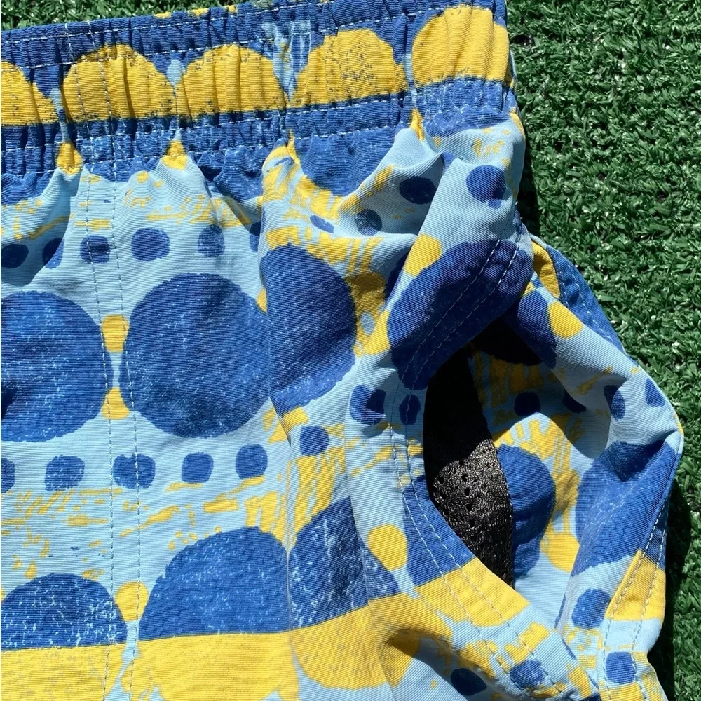 Patagonia Boys Blue and Yellow Patterned Swim Trunks